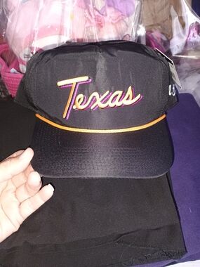 Bad Birdie Texas Embroidered Black Hat with Orange and Pink Accents